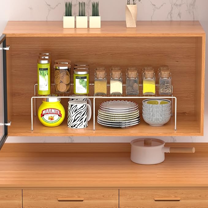 GEDLIRE Kitchen Cabinet Expandable Shelf Organizers Set of 2, Adjustable Metal Wire Pantry Storage Shelves, Plate Dish Organizer Rack for Cabinets, Cupboard, Counter, Freezer, Countertop, Chrome