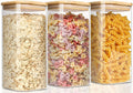 VIEWELLD 1.6 Qt Square Glass Storage Containers with Lids, Clear Food Storage Container Jar with Sealing Bamboo Lid for Noodles Flour Cereal Rice Sugar Tea Coffee Beans,Square Set of 3