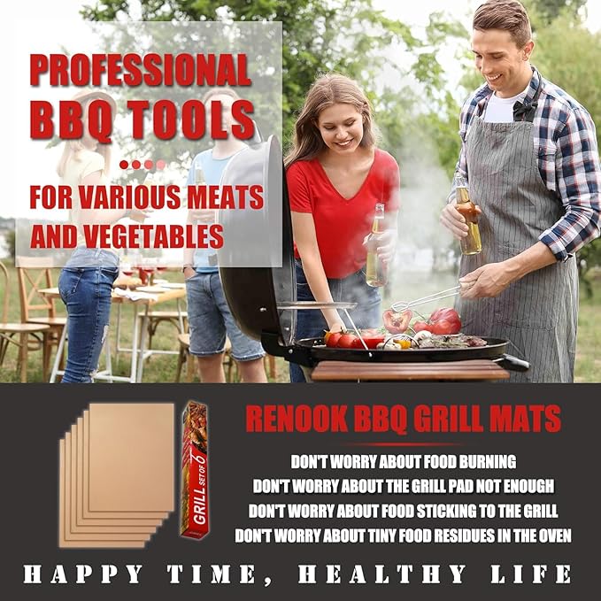 Renook Set of 6 Copper Grill Mats for Outdoor BBQ Grill