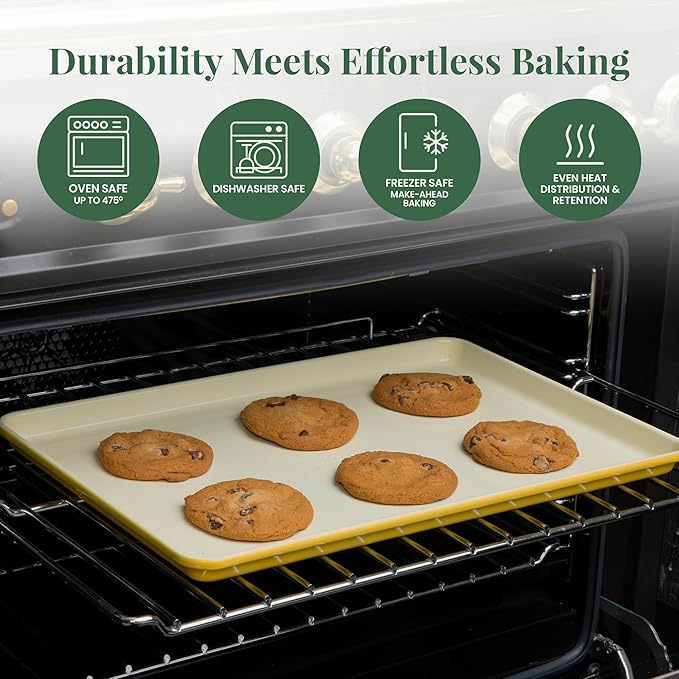 Larder & Vine 8-Piece Stackable Bakeware Set, Ceramic-Coated Nonstick Baking Pan Set, Non-Toxic, with Baking Sheets, Muffin Pan, Loaf Pan & Cake Pans, Limoncello