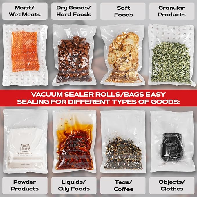 FORJARS Food Vacuum Sealer Machine with 20 Bags, High-Speed, Multi-Functional, Automatic Sealing for Dry and Wet Storage, Freshness Saving for Your Food, Perfect for Sous Vide Cooking and Kitchen Use