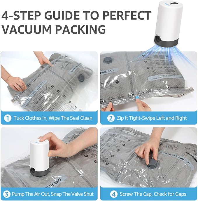 15+1 Packs Vacuum Bags for Travel with Rechargeable Pump, 3 Sizes Vacuum Seal Bags for Clothing, Compression Vacuum Travel Bags for Luggage, Vacuum Packing Bags for Closet Organization