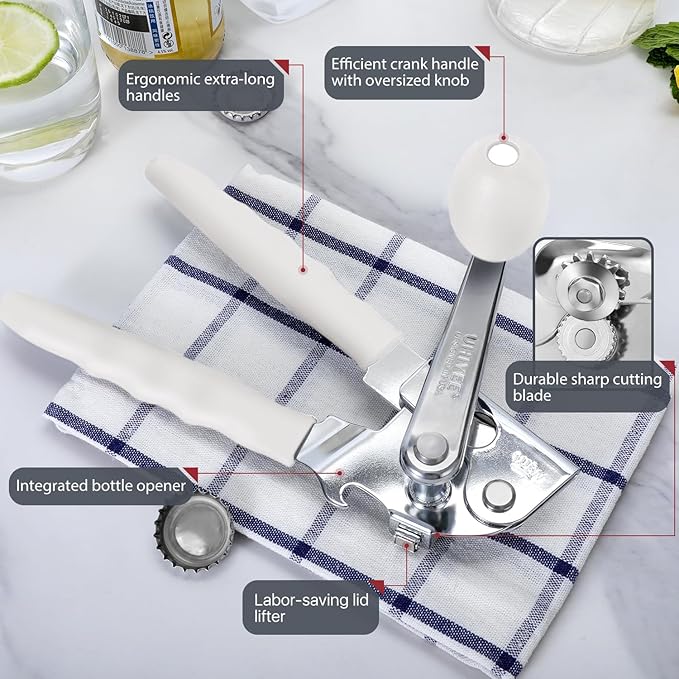 UHIYEE Commercial Can Opener Heavy Duty, Hand Crank for Large Cans, White