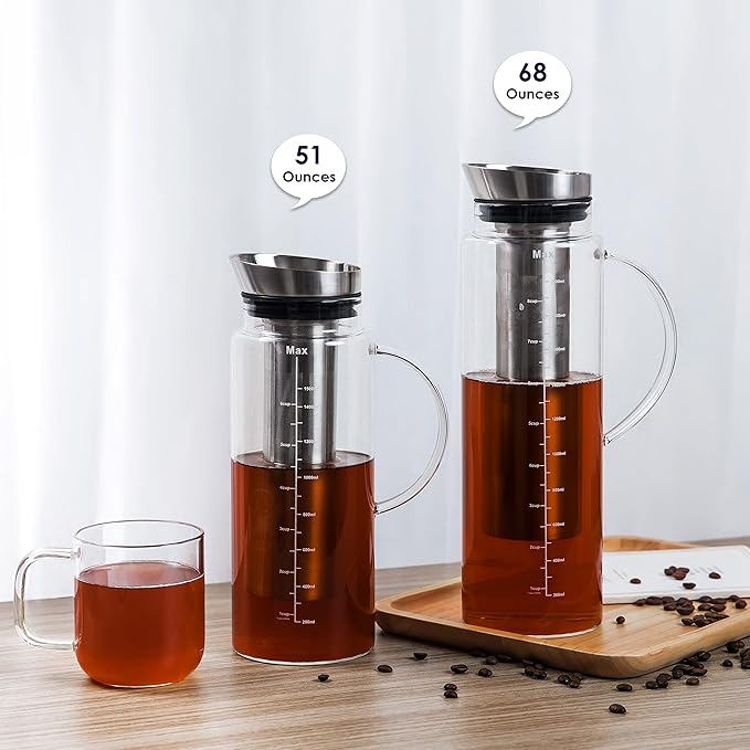 Aquach 51oz Cold Brew Coffee Maker, Borosilicate Glass Pitcher for Iced Tea