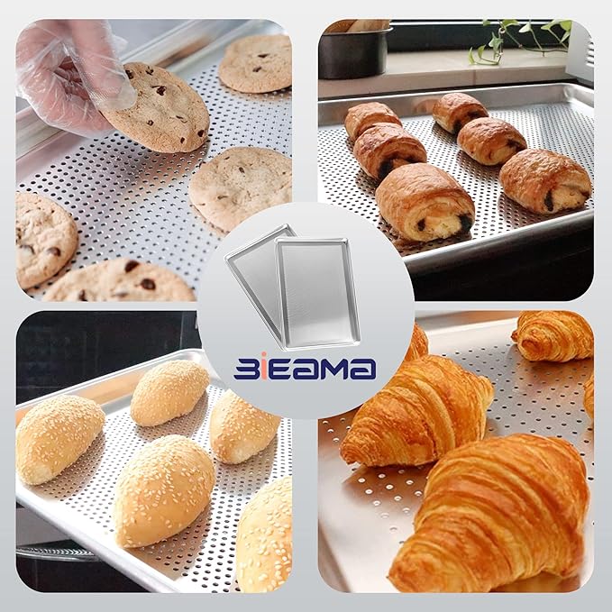 BIEAMA 6 Pack Full Size 18" x 26" Aluminum Baking Sheet Pan Perforated, Commercial Bakery Equipment Cookie Sheets, NSF Approved Baking Tray