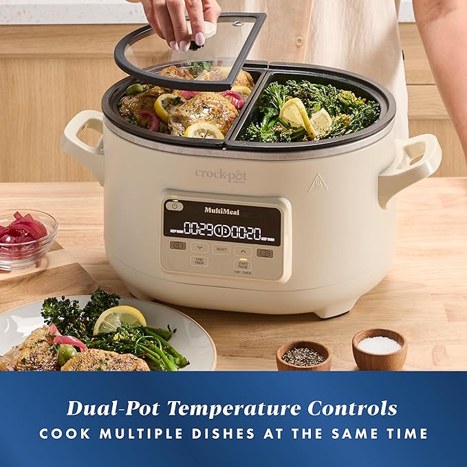 Crock-Pot MultiMeal Multicooker and Programmable Slow Cooker with Bake Function, Create 2 Dishes Simultaneously, Two 3.7qt Nonstick Pots Feed 8+ People, Dishwasher-Safe