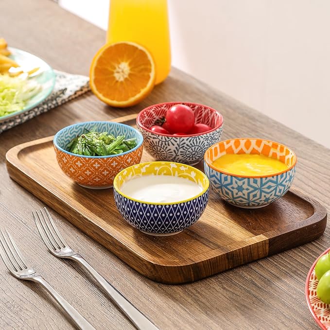 Selamica Ceramic 4 OZ Dipping Bowls Set of 6, Assorted Colors