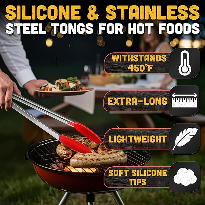 17.3" Extra Long Tongs with Silicone Tip & Stainless Steel Frame