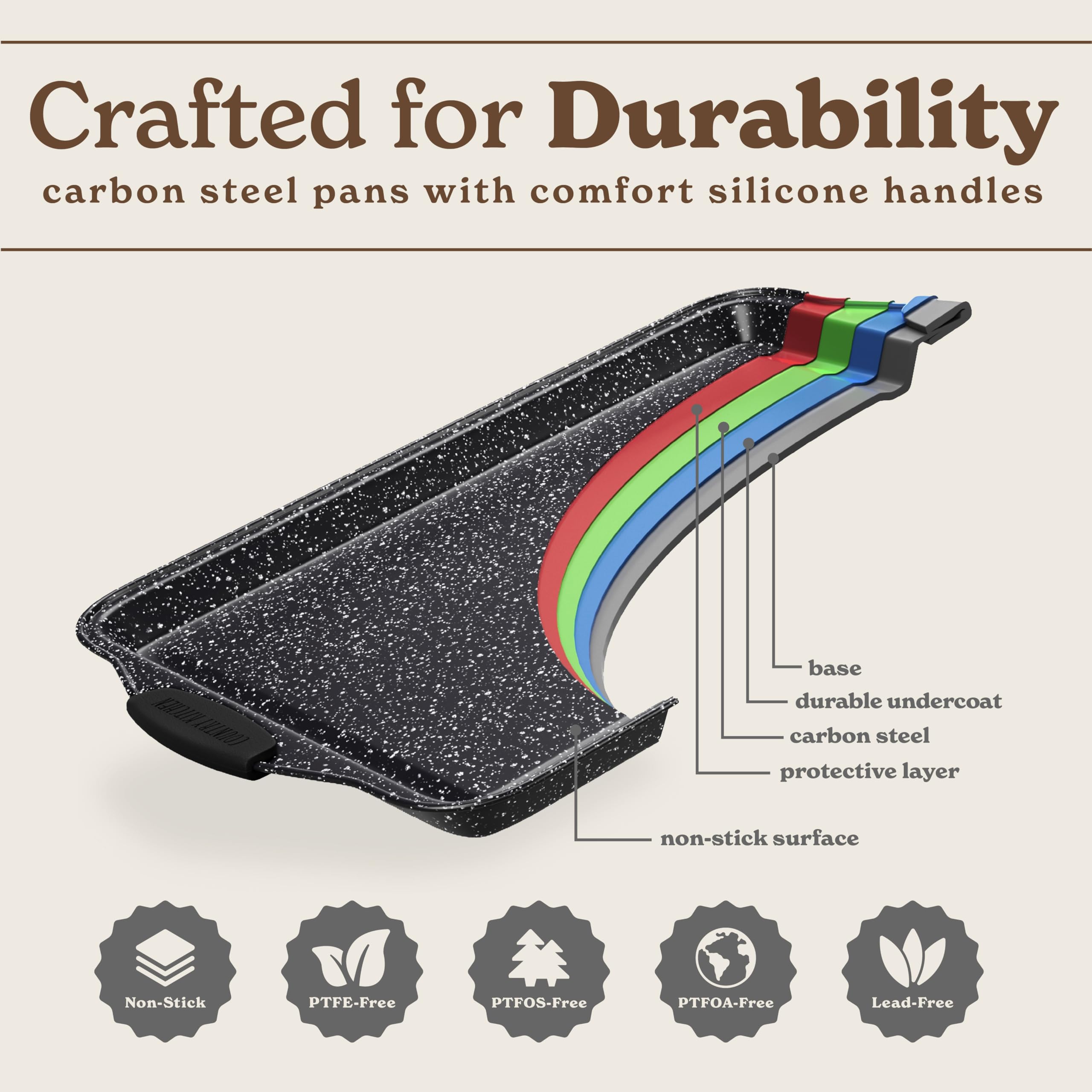 Country Kitchen Nonstick Stackable Bakeware Set - Durable, Easy Release Baking Set, Black, 10 Pcs