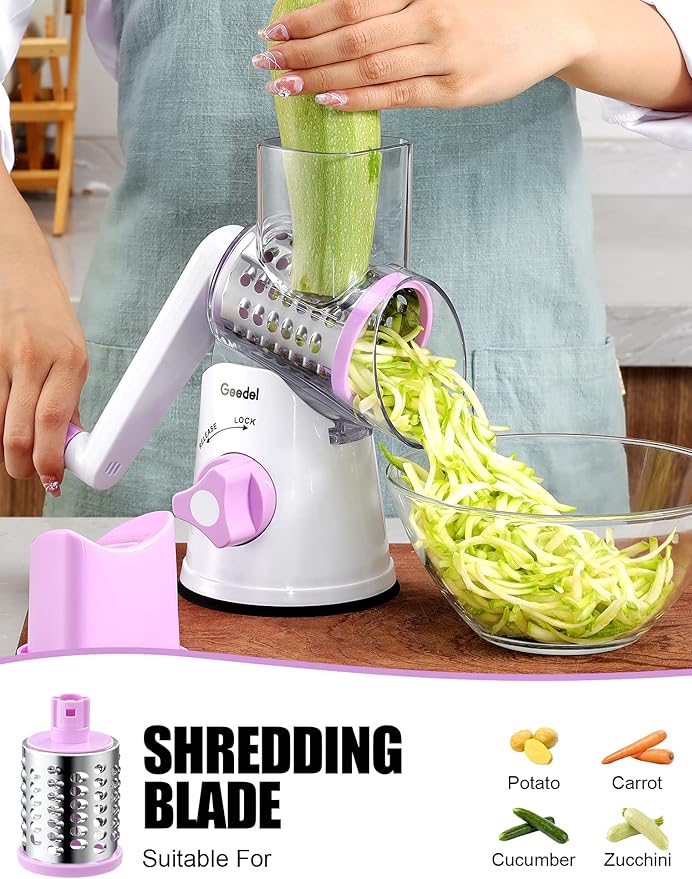 Geedel Rotary Cheese Grater Hand Crank, Cheese Shredder Vegetable Slicer