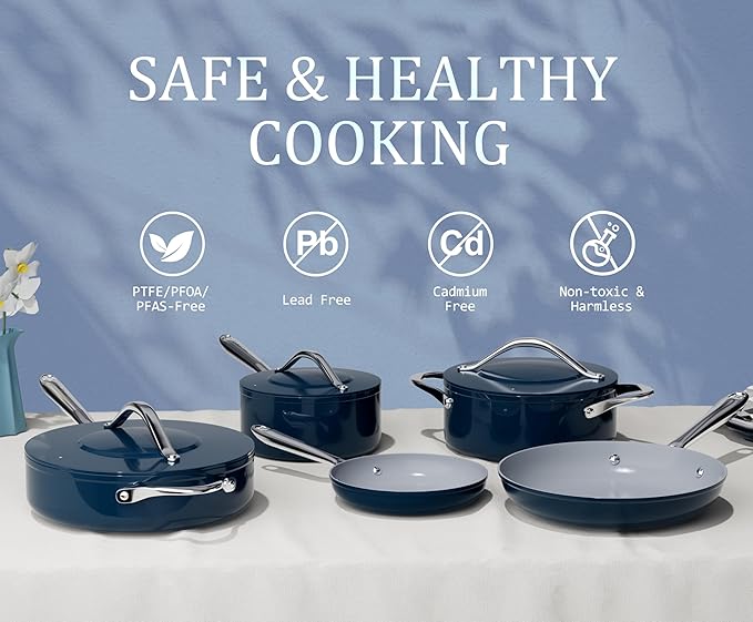 CookinCraze Premium G7 Ceramic Cookware Set, 8-Piece Nonstick Pots and Pans