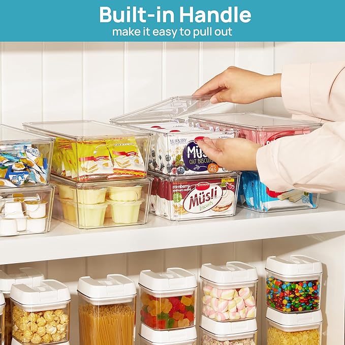 Vtopmart 4pcs Clear Stackable Storage Bins with Lids