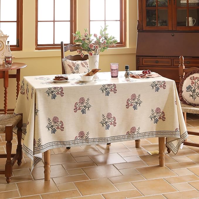 ISAENNE Designer French Linen Rectangular Tablecloth,71"x55"-Helena E