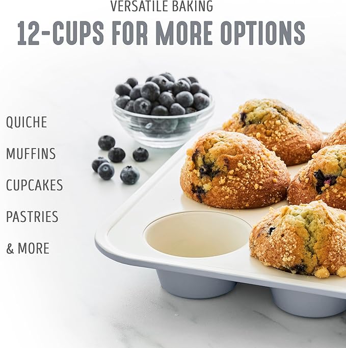 GreenLife 12 Cup Ceramic Nonstick Muffin Pan, Gray