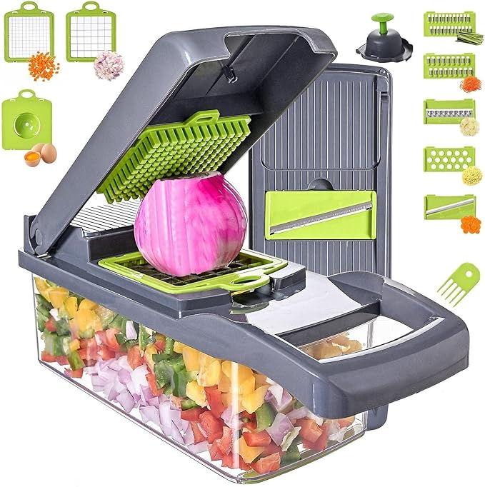 Vegetable Chopper with Container 13-in-1, 7 Blades Food Dicer Veggie Slicer