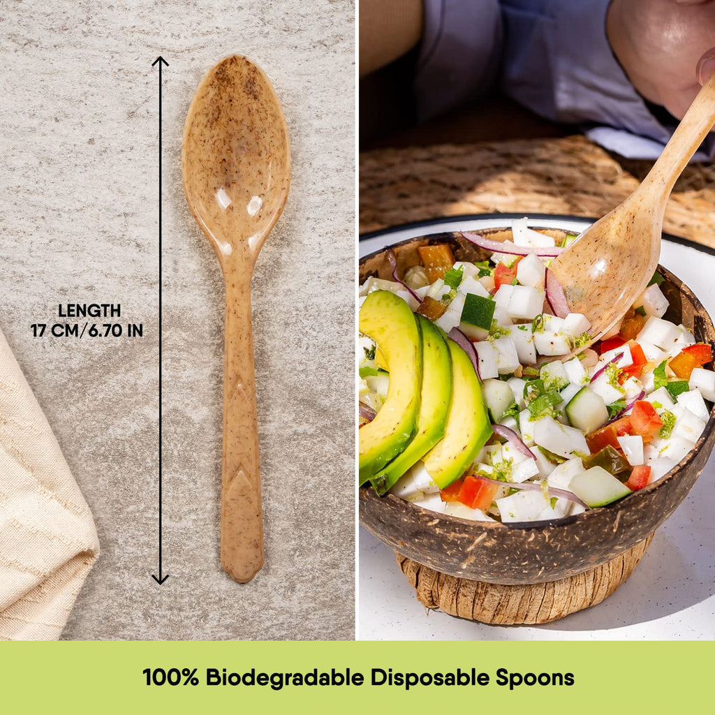 Premium Quality 100% Biodegradable Spoons Made of Vegetable Fibers, 300 PCS of 6.7” Long Heavy-Duty and Splinter Free Eco-Friendly Spoons, Perfect Sustainable Cutlery for All Types of Occasions