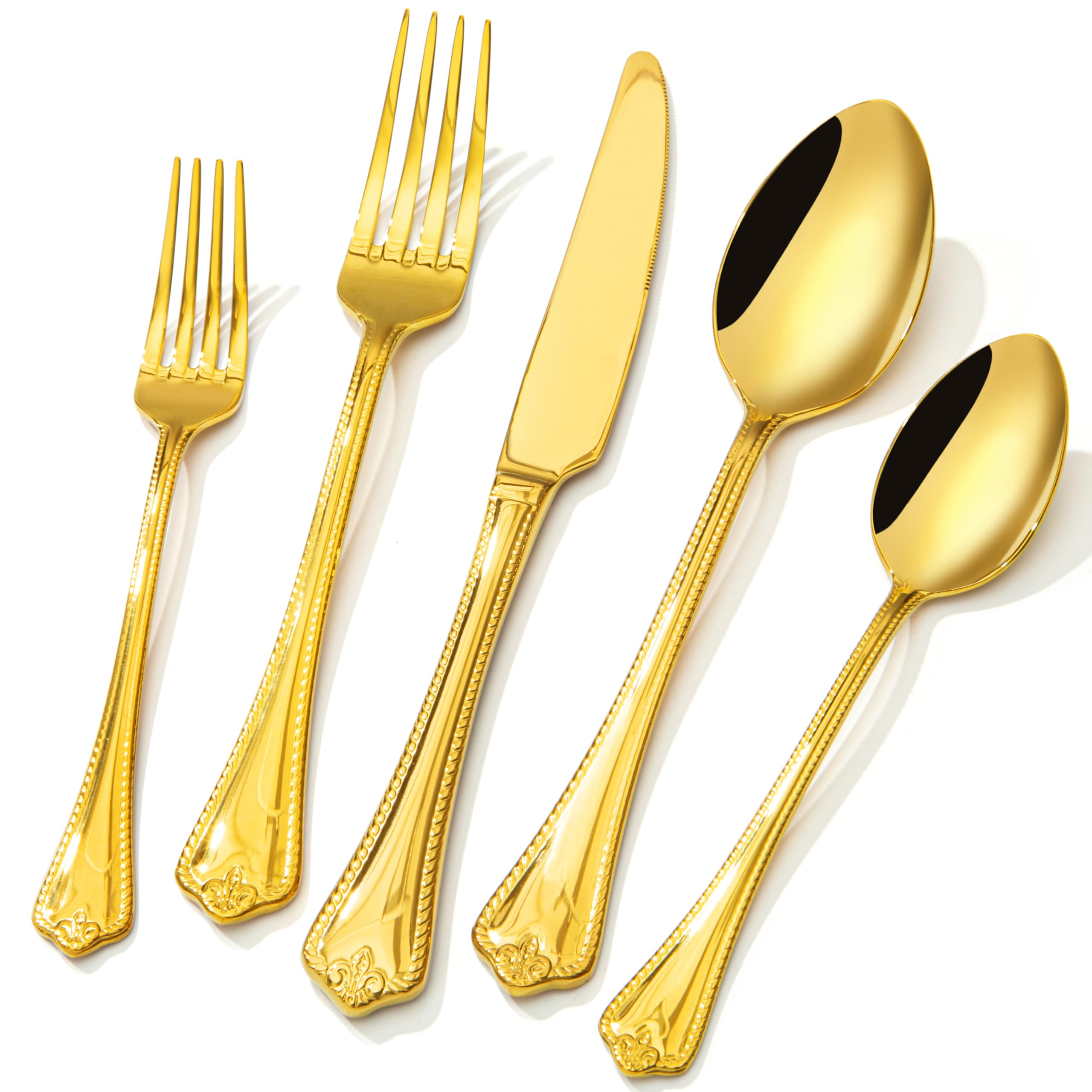 KINGSTONE 40 Pcs Gold Silverware Set, 18/10 Stainless Steel Flatware for 8