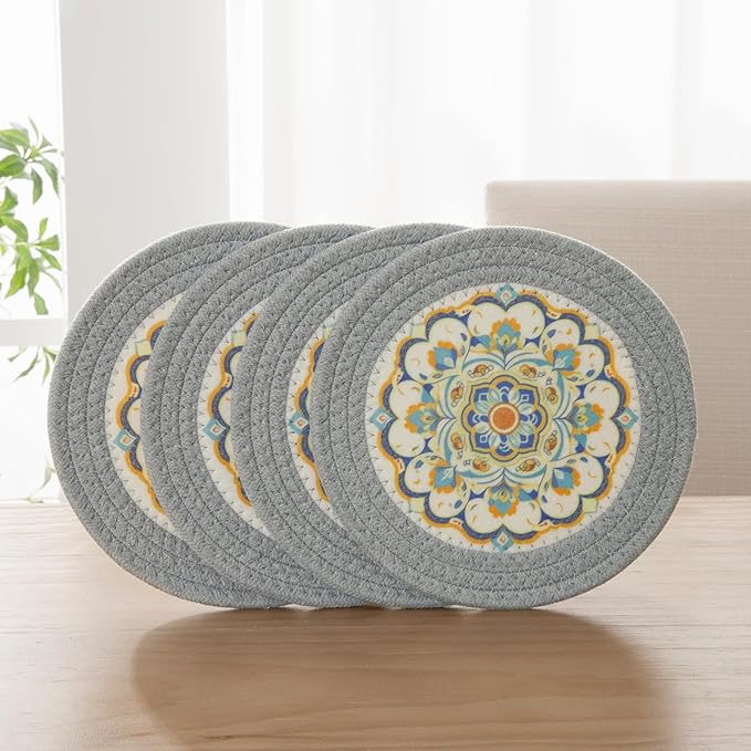 SHACOS 8 Inches Trivets for Hot Dishes, Floral Pattern Trivet Mats 4 Pieces