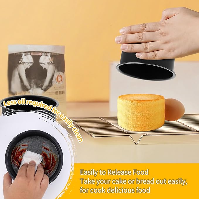 P&P CHEF 4 Inch Cake Pan Set, Non-stick Baking Pans for Cake, 4Pcs
