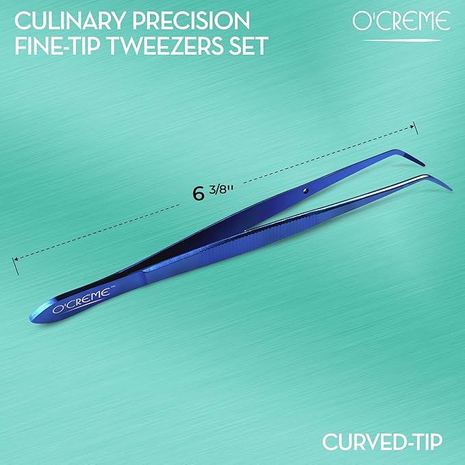 O'Creme Curved Tweezers Fine-Point Stainless Steel 6.25 Inch Blue