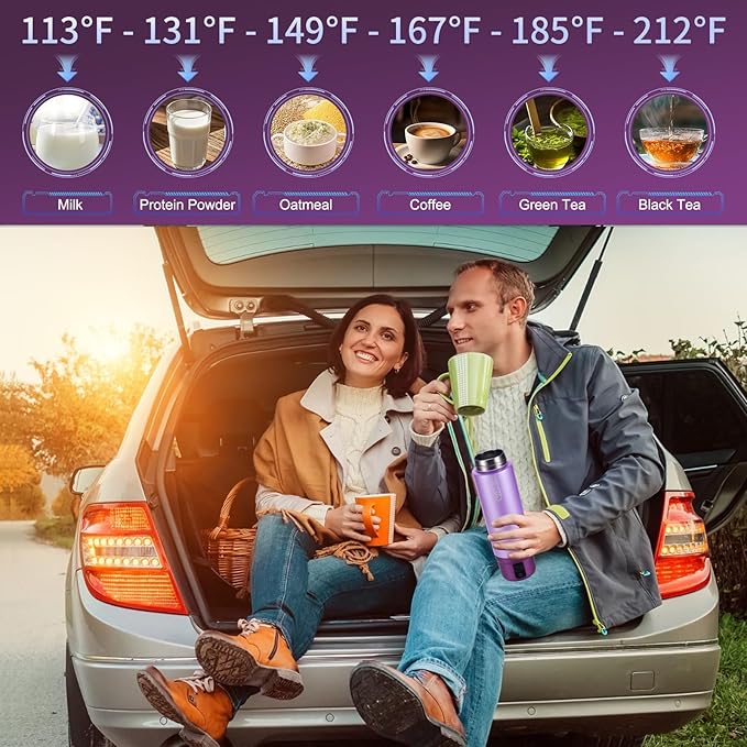Vacuum Insulated Portable Electric Kettle,Miicasa Stainless Steel Tumbler Small Electric Kettel,Travel Water Boiler with 6 Temperature and Auto Shut-Off Boil Dry,16oz