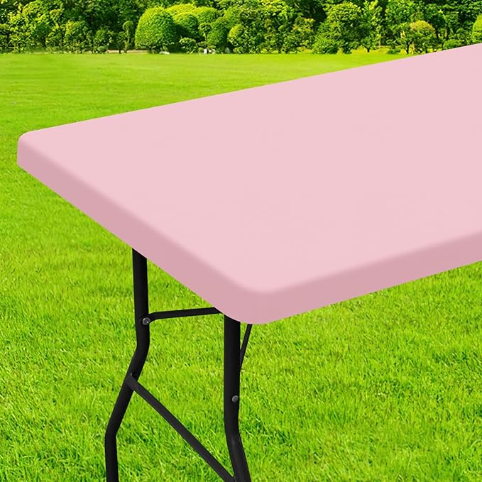 homing Rectangle Table Cloth Cover, Water-Resistant Polyester Elastic Fitted Tablecloth, Fits for 6 Foot Folding Tables, Washable Table Protector for Picnic, Camping, Outdoor (Pink, 30" x 72")