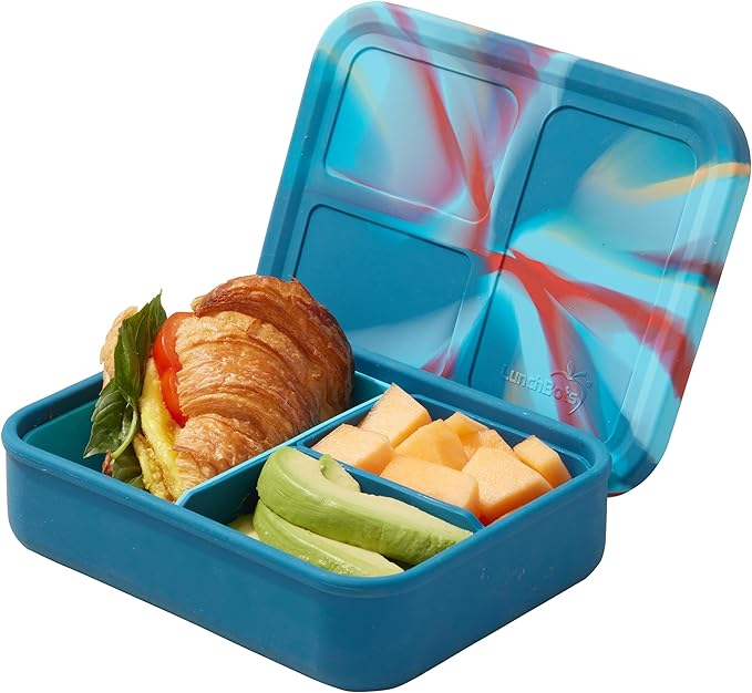 LunchBots Build a Bento 32 oz Platinum Silicone Divided Lunch Box Blue