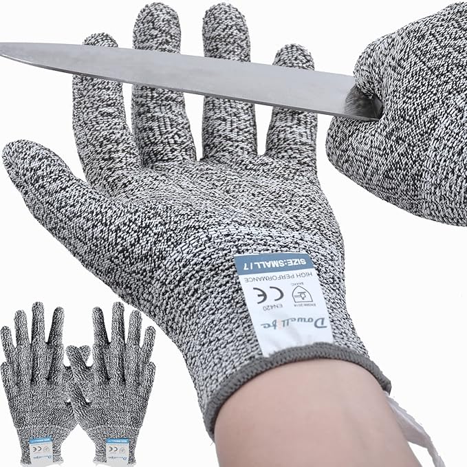 Dowellife 3 Pairs Cut Resistant Gloves Food Grade Level 5 Protection, Safety Kitchen Cuts Gloves for Mandolin Slicing, Fish Fillet, Oyster Shucking, Meat Cutting and Wood Carving (Black Gray, X-Large)