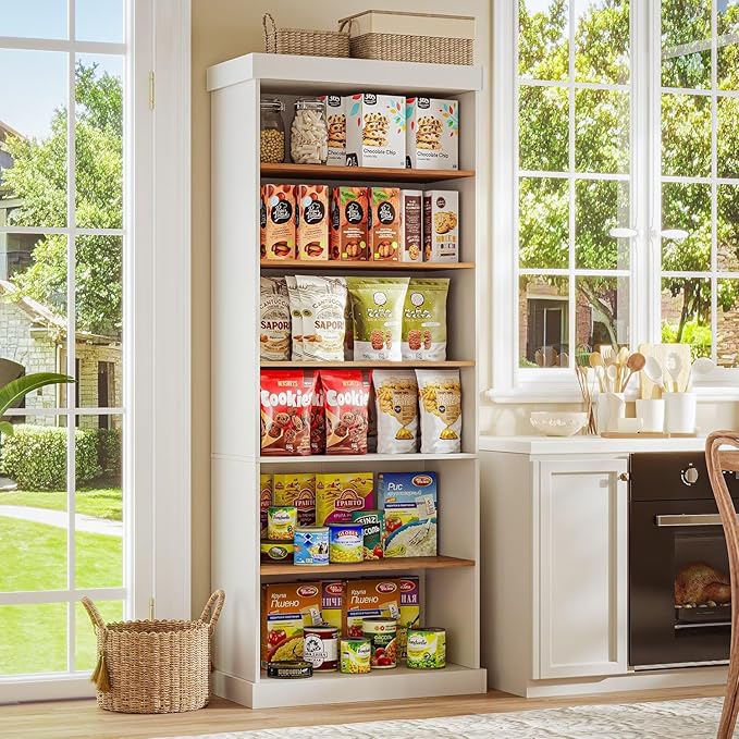 ivaniti 70.8" Tall Farmhouse Kitchen Pantry Cabinet, Modular Storage Cabinet with 6-Tier Adjustable Shelves, White, Wooden Hutch for Living Room, Kitchen, Set of 2