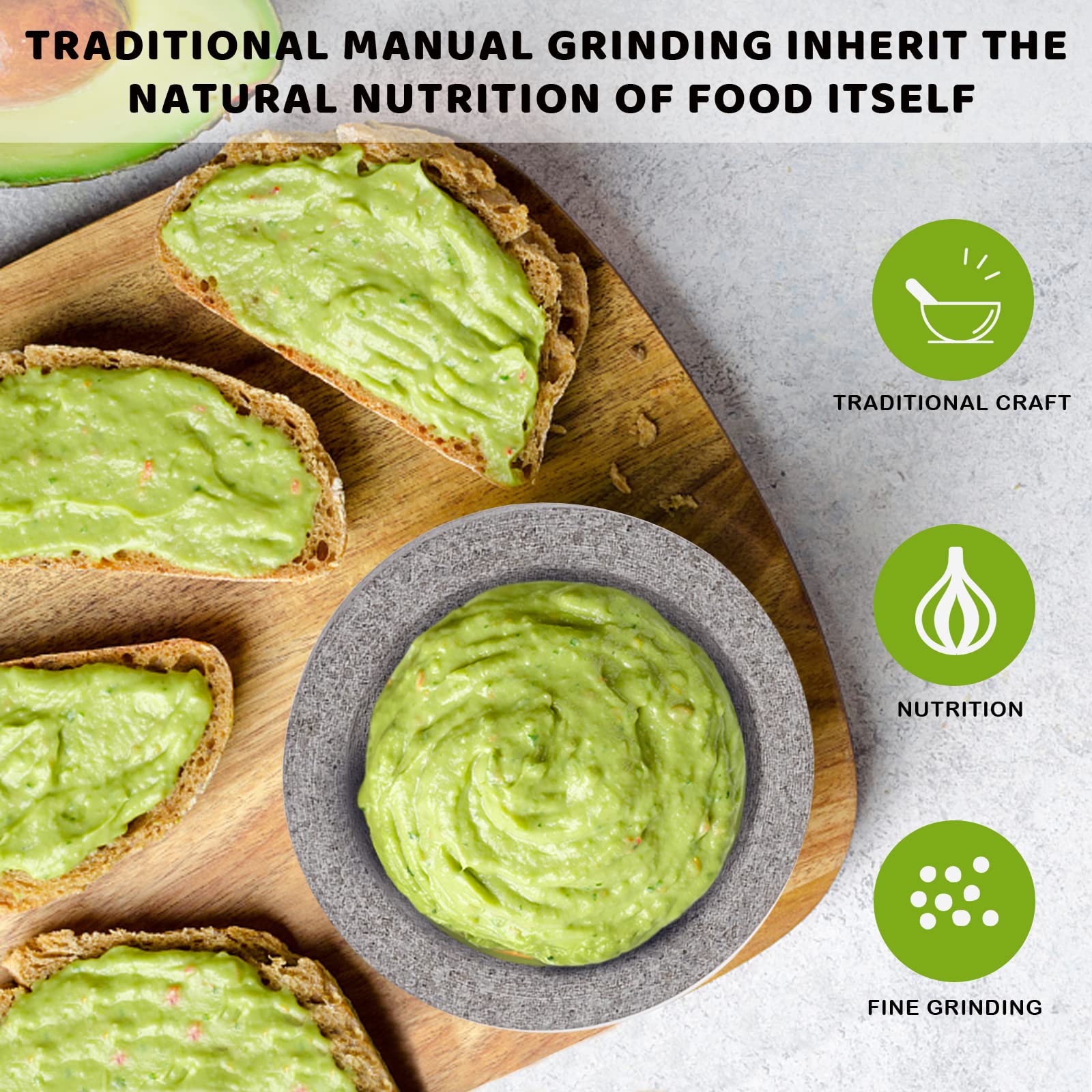 Comie Mortar and Pestle Set,Heavy Duty,Unpolished Granite,8Inch-5Cup Capacity,Grinder for Spices and Seeds,Grinding,Crushing and Mashing Spices,Nuts,for Guacamole,Garlic Sauce,Gray.