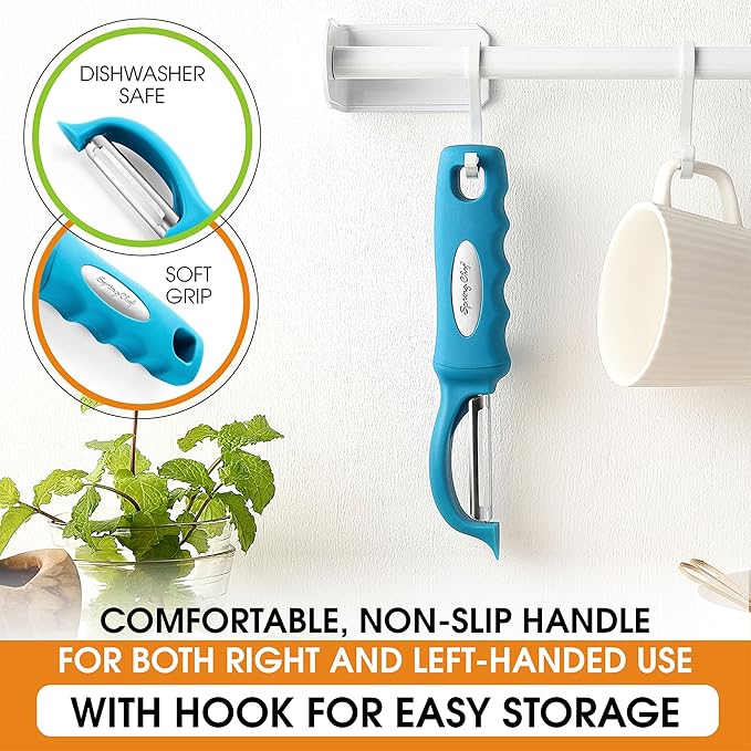 Spring Chef Swivel Vegetable Peeler with Soft Grip Handle, Set of 2, Teal