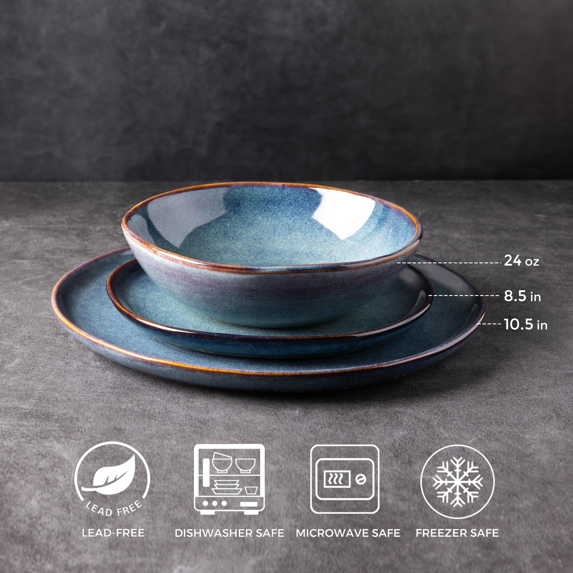 AmorArc Ceramic Dinnerware Sets for 8, 24Pcs Plates and Bowls Sets Dishes