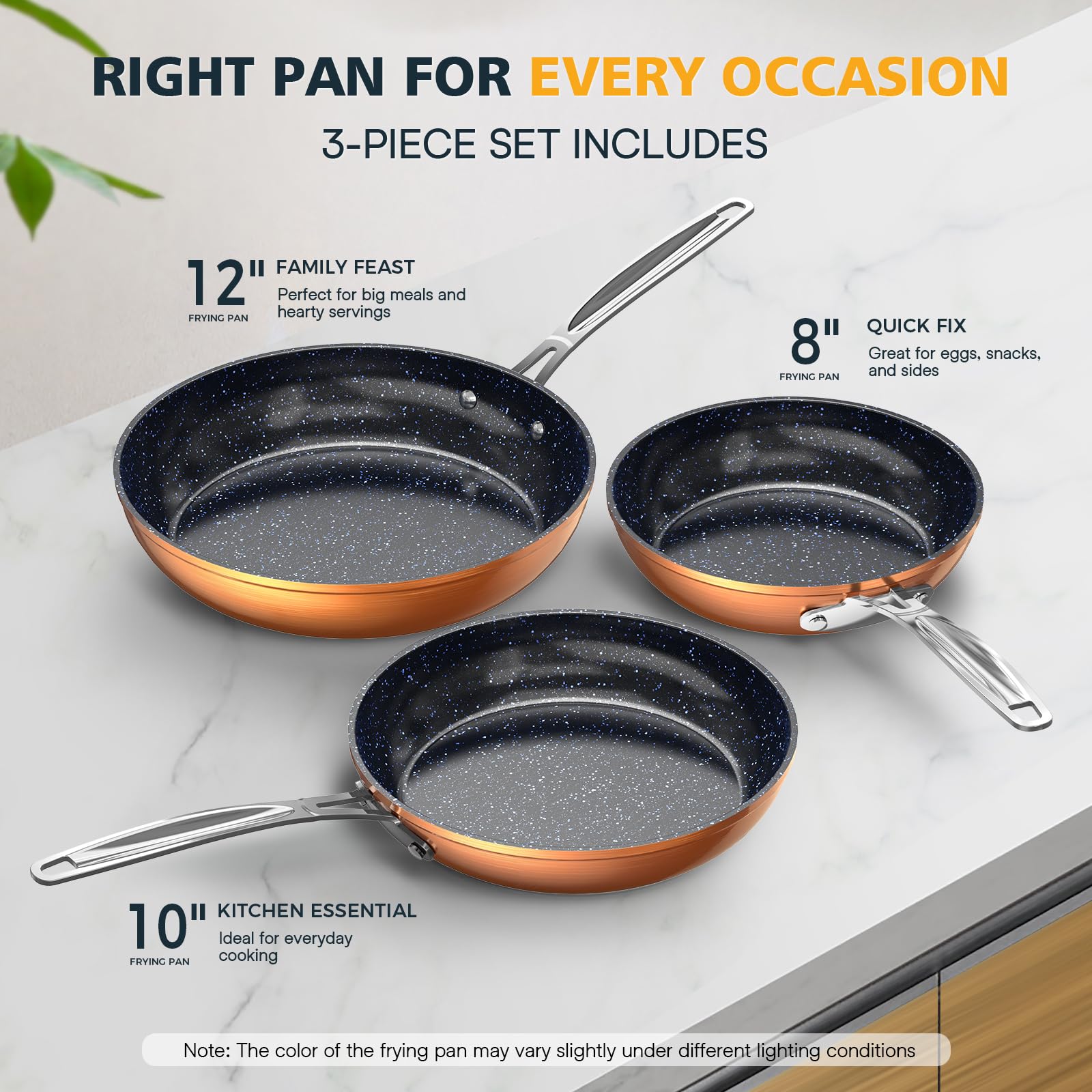 Nuwave 3-Piece 8”, 10”, 12” Forged Lightweight Frying Pan Set, Cozy Blue