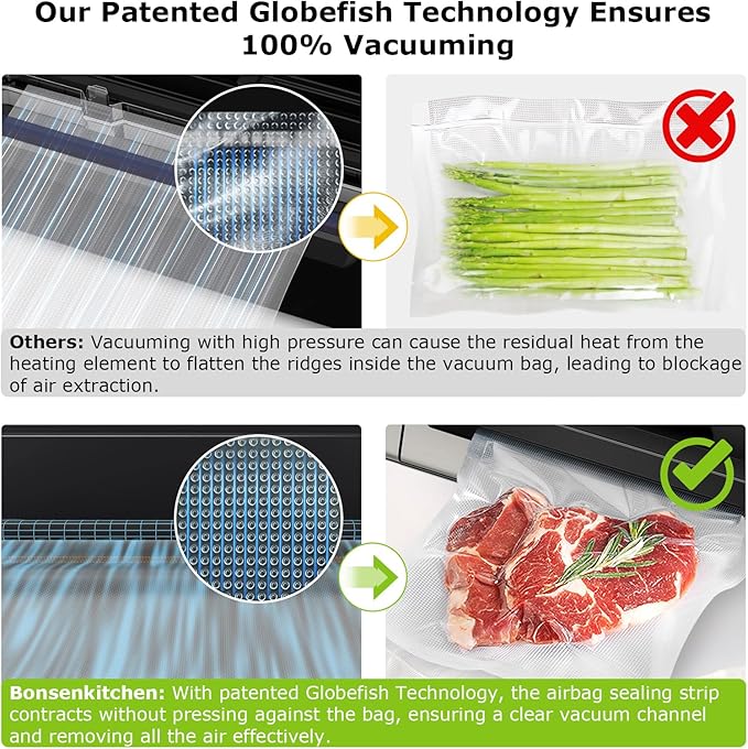 Bonsenkitchen Vacuum Sealer with Easy Handle Design,1 Bag Roll & 10 Bags