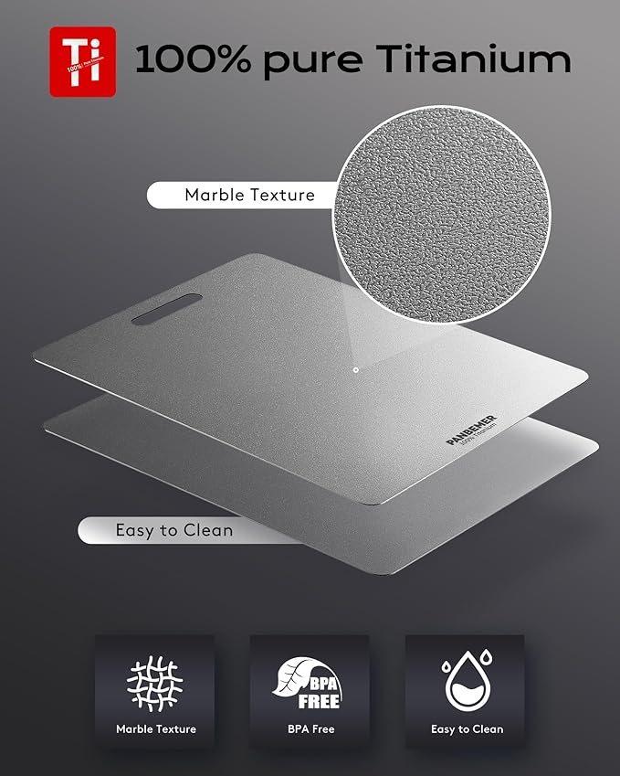 100% Pure Titanium Cutting Boards for Kitchen, Non-Toxic Double-Sided Chopping Board, Dishwasher Safe, Easy to Clean – 15 x 9 Inch