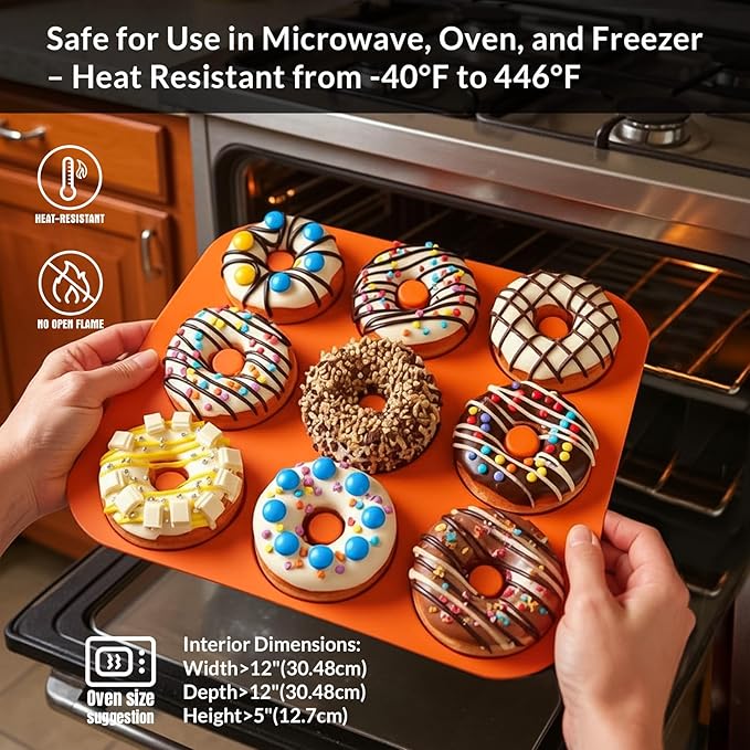 FUN LAVIE Large Silicone Donut Pan for Baking,9 Cavity Non-Stick Food Molds