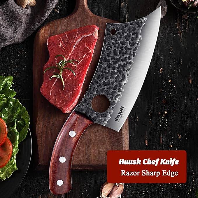 Huusk Meat Cleaver Knife with Sheath, Hand Forged Viking Knife, Mens Gifts