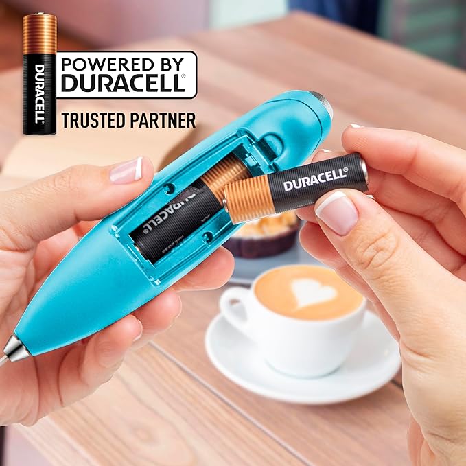Zulay Kitchen Powerful Milk Frother Wand With Duracell Batteries - Ultra Fast Handheld Drink Mixer - Electric Whisk Foam Maker for Coffee, Lattes, Cappuccino & Matcha - Z1 Motor - Blue Teal