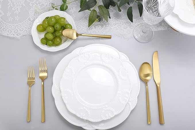 DEACORY Gold Silverware Set Matte Finish Hexagon Handle Service for 12