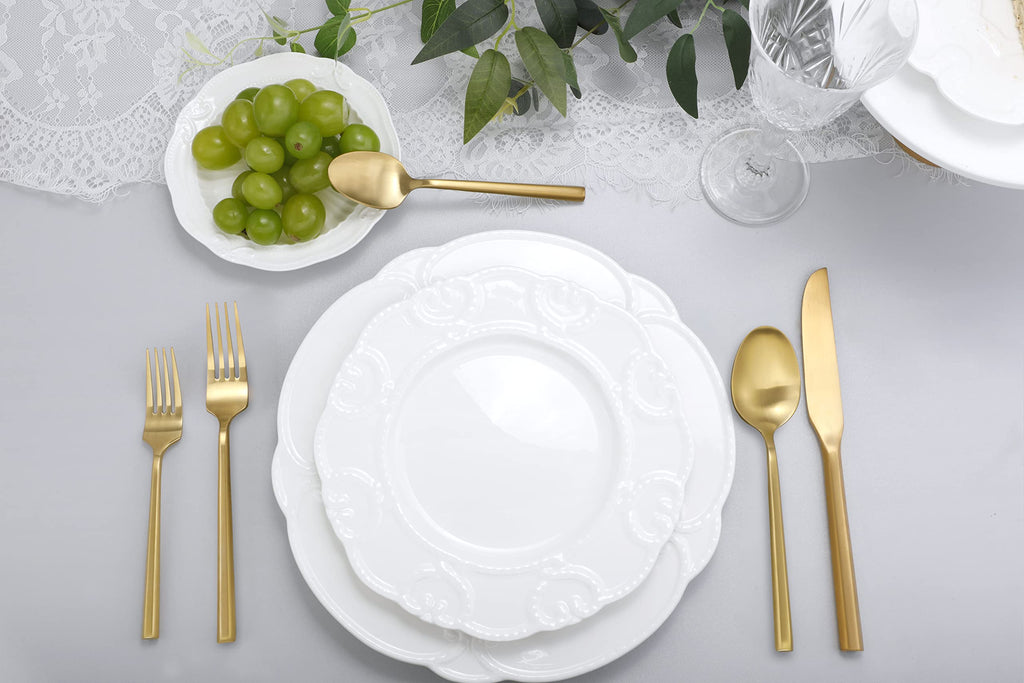 DEACORY Gold Silverware Set Matte Finish Hexagon Handle Service for 12