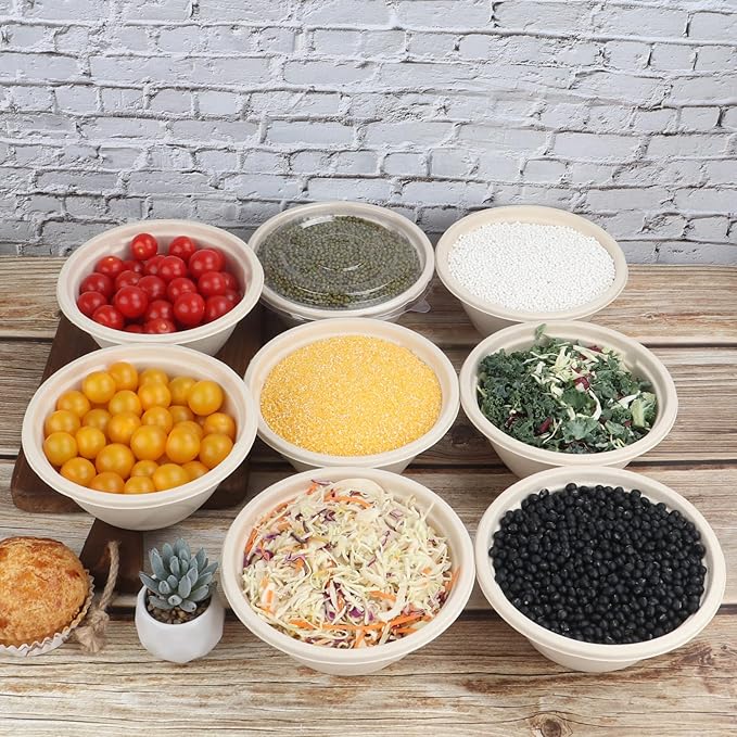 JAYEEY 33 oz Disposable bowls with lids food storage Plant Fibers 50 Pack