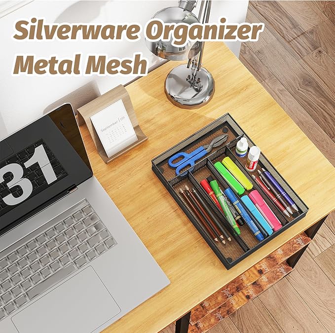 Sedegn mesh silverware tray for drawer: 5 Compartments for Easy Sorting