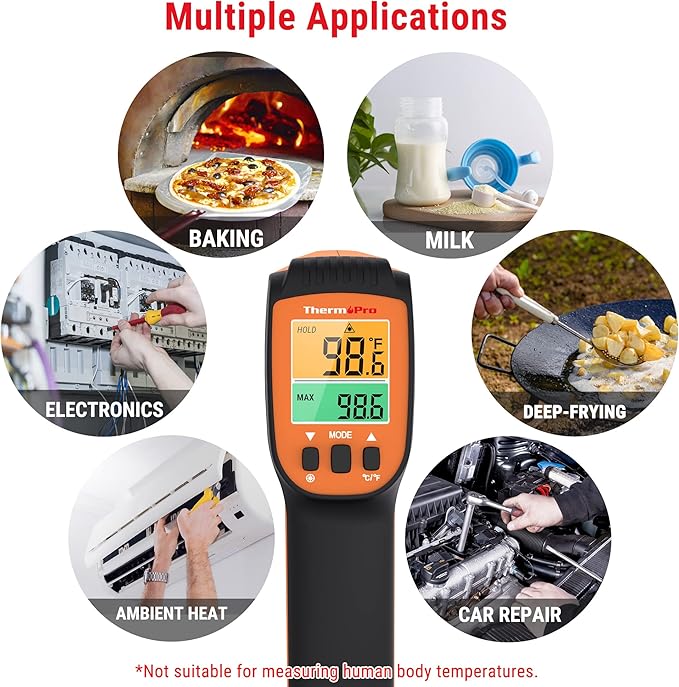 TempPro TempScan Infrared Thermometer Gun with 2 Laser for Pizza Oven Grill