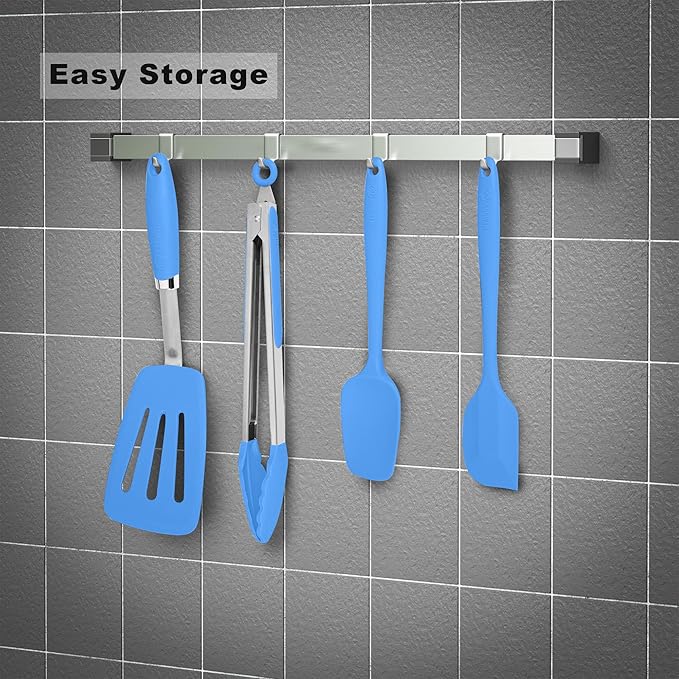 5-Piece Silicone Spatulas Set with Tongs, 446°F Heat Resistant, Blue