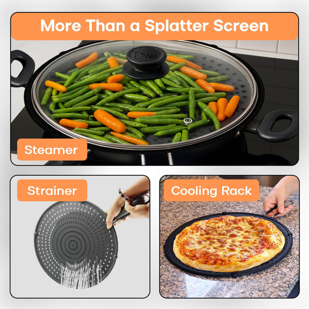 Splatter Screen for Frying Pan -11-Inch Silicone Grease Splatter Guard for 9"-11" Pans- |USA Brand|