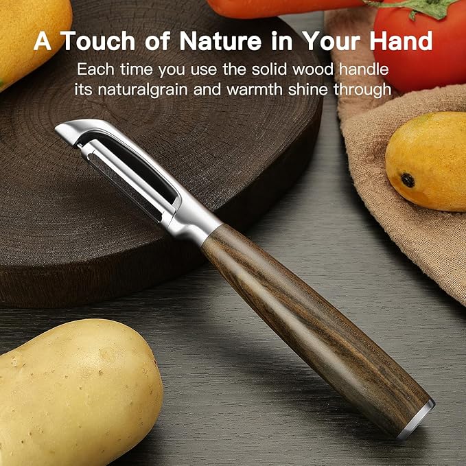 Vegetable Peeler, Swivel 304 Steel Blade, Wood Handle, Black Walnut