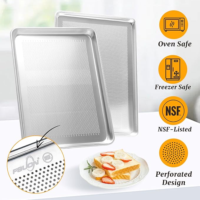 FSUON 12 Pack Full Size Perforated Aluminum Baking Sheet, 26 x 18 in
