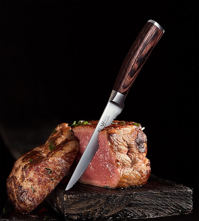 Wakoli EDIB Damascus Steak Knife Set, 4-Piece VG10 Stainless Steak Knives