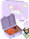 BEARFOOT Kids Lunch Box with Compartments – Compact & Lightweight | Leak-Proof, BPA-Free, Dishwasher Safe | Hand-Drawn Design for Preschool, School, Travel (Unicorn Purple, 4 Cups)