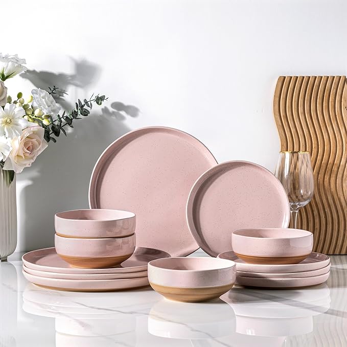 AmorArc Dinnerware Sets for 4, 12 Pieces Ceramic Plates and Bowls Set
